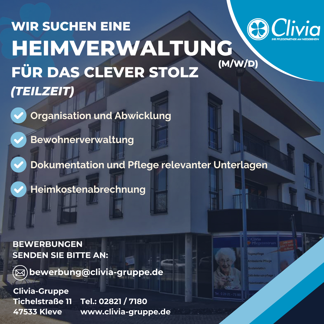 Heimverwaltung (m/w/d) für das Clever Stolz in Teilzeit